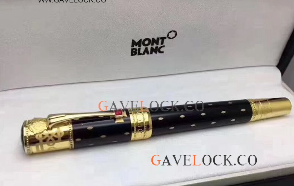Copy Montblanc Elizabeth Fountain Pens For Sale Black & Gold Barrel